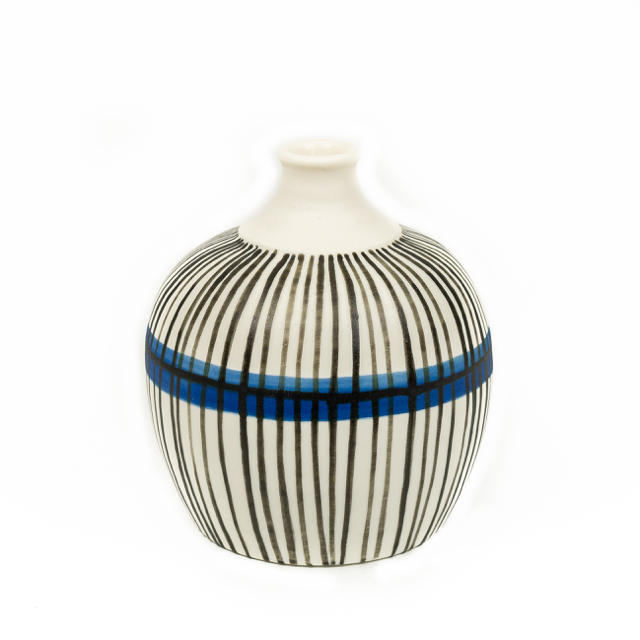 Porcelain 'Reeds' bottle vase in blue and black; glazed internally; 11 x 8.5 cm