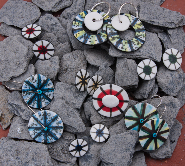Porcelain and silver 'Spoke' easrrings and ear studs