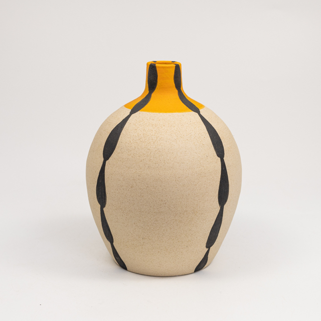 Stoneware 'Foliage' bottle vase in orange and black; glazed internally; 12.5 x 8.5 cm